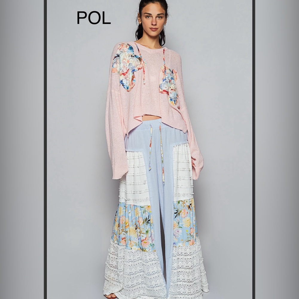 BPB13-1💙POL pristine blue wide leg pants socks/floral lace inset+elastic waist! - Picture 6 of 8
